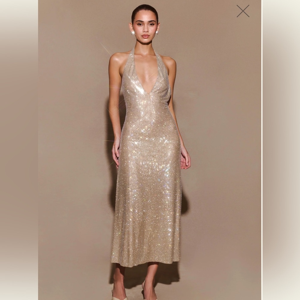 Genie Diamanté Halter Midi Dress